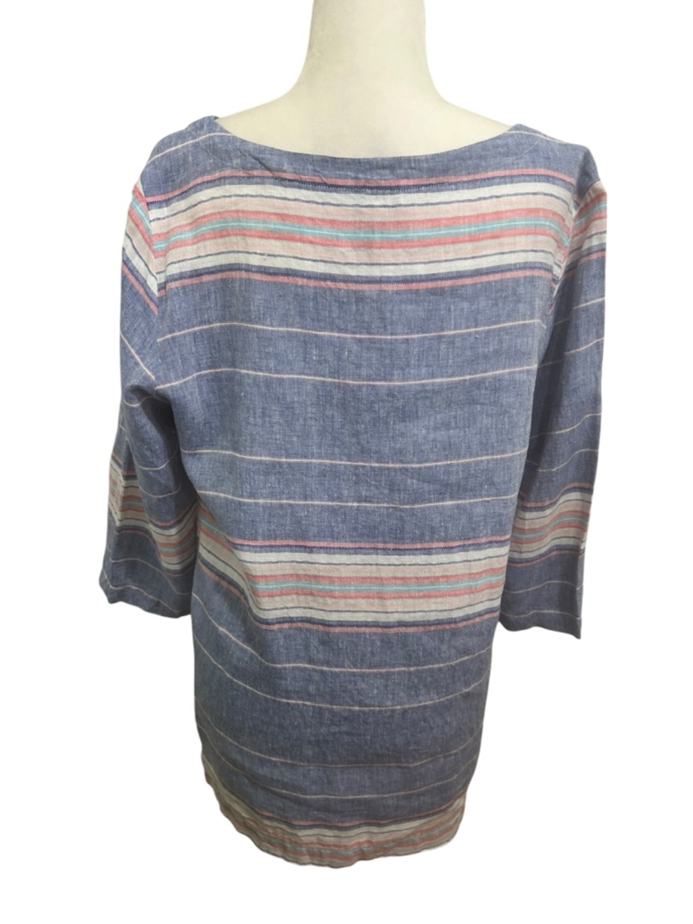 Tommy Bahama Linen Striped top womens large Coastal blue vacation beachy boho - Picture 3 of 13